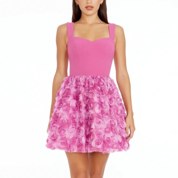 Dress The Population Melanie Floral Mini Dress in Bright Fuchsia Pink Medium NWT - Picture 1 of 13